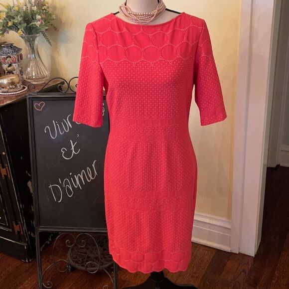 #OfficeSiren 💃 *JULIA JORDAN* Sz 8 Coral Body-con Midi DRESS - Picture 1 of 10